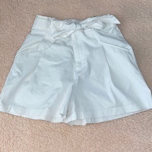 White Belt-tie Shorts